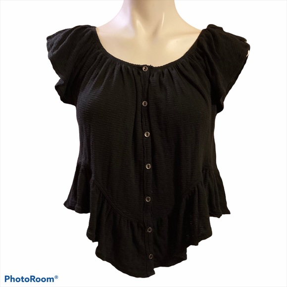 We The Free Black Julep peasant top short sleeve XS - Picture 1 of 6